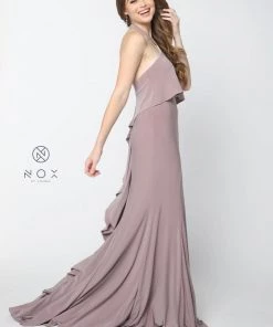 Prom Ruffled Long Halter Dress With Train By Nox Anabel Q132 19 Prom Ruffled Long Halter Dress With Train By Nox Anabel Q132