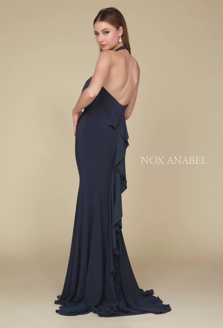 Prom Ruffled Long Halter Dress With Train By Nox Anabel Q132 4 Prom Ruffled Long Halter Dress With Train By Nox Anabel Q132