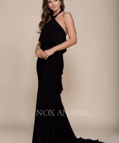 Prom Ruffled Long Halter Dress With Train By Nox Anabel Q132 13 Prom Ruffled Long Halter Dress With Train By Nox Anabel Q132