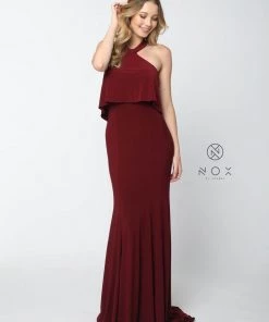 Prom Ruffled Long Halter Dress With Train By Nox Anabel Q132 15 Prom Ruffled Long Halter Dress With Train By Nox Anabel Q132