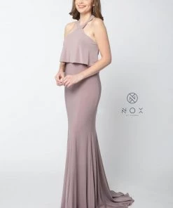 Prom Ruffled Long Halter Dress With Train By Nox Anabel Q132 17 Prom Ruffled Long Halter Dress With Train By Nox Anabel Q132