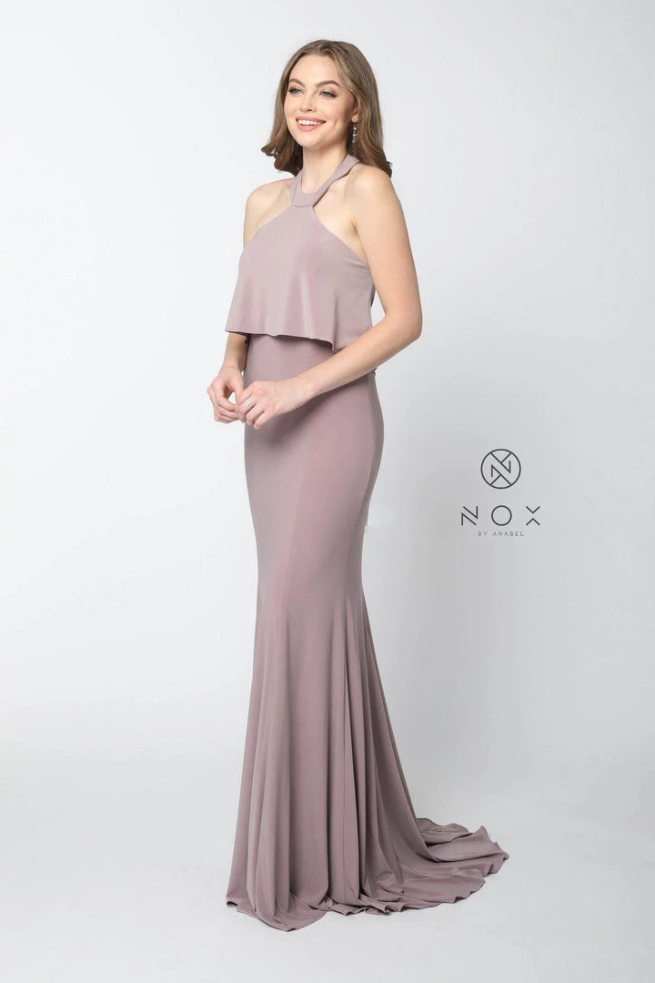 Prom Ruffled Long Halter Dress With Train By Nox Anabel Q132 9 Prom Ruffled Long Halter Dress With Train By Nox Anabel Q132