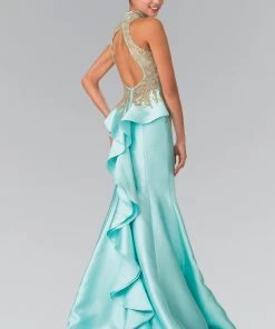 Ruffled Mermaid Gown With Illusion Top By Elizabeth K GL2280