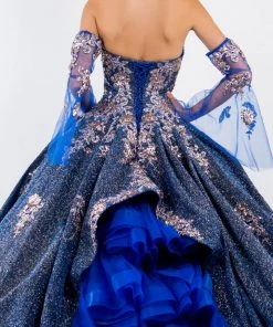 Ruffled Metallic Glitter Ball Gown By Elizabeth K GL1912