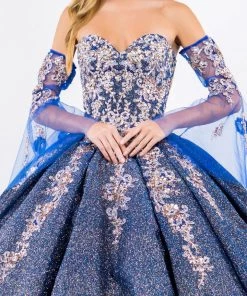 Ruffled Metallic Glitter Ball Gown By Elizabeth K GL1912