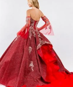 Ruffled Metallic Glitter Ball Gown By Elizabeth K GL1912