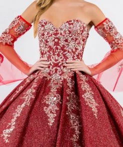 Ruffled Metallic Glitter Ball Gown By Elizabeth K GL1912