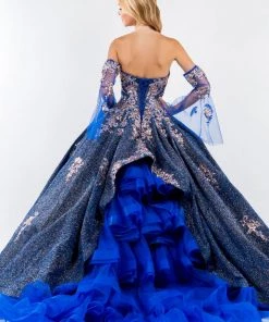 Ruffled Metallic Glitter Ball Gown By Elizabeth K GL1912