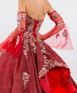 Ruffled Metallic Glitter Ball Gown By Elizabeth K GL1912