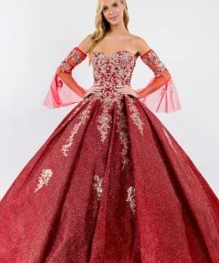 Ruffled Metallic Glitter Ball Gown By Elizabeth K GL1912