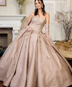 Ruffled Metallic Glitter Ball Gown By Elizabeth K GL1912