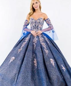 Ruffled Metallic Glitter Ball Gown By Elizabeth K GL1912