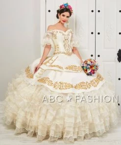 LA Glitter By House Of Wu Ruffled Off Shoulder Charro Quinceanera Dress By LA Glitter 24051 Quinceañera