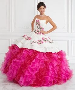 LA Glitter By House Of Wu Ruffled Off Shoulder Floral Quinceanera Dress By LA Glitter 24064