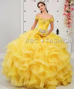 LA Glitter By House Of Wu Ruffled Off Shoulder Quinceanera Dress By LA Glitter 24055