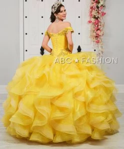 LA Glitter By House Of Wu Ruffled Off Shoulder Quinceanera Dress By LA Glitter 24055