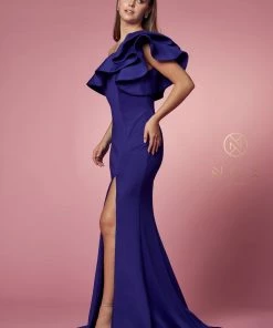 Prom Ruffled One Shoulder Gown By Nox Anabel E467