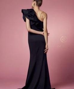 Prom Ruffled One Shoulder Gown By Nox Anabel E467