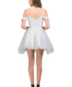 Starbox Ruffled Short Cold Shoulder Dress With Lace Bodice By Star Box 81019