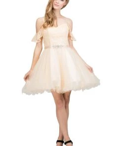 Starbox Ruffled Short Cold Shoulder Dress With Lace Bodice By Star Box 81019