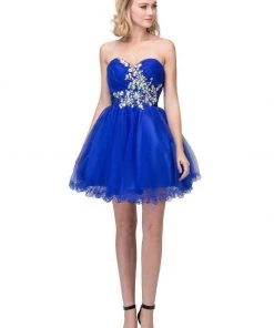 Prom Ruffled Short Strapless Dress With Beaded Bodice By Star Box 594