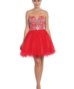 Prom Ruffled Short Strapless Dress With Beaded Bodice By Star Box 6061