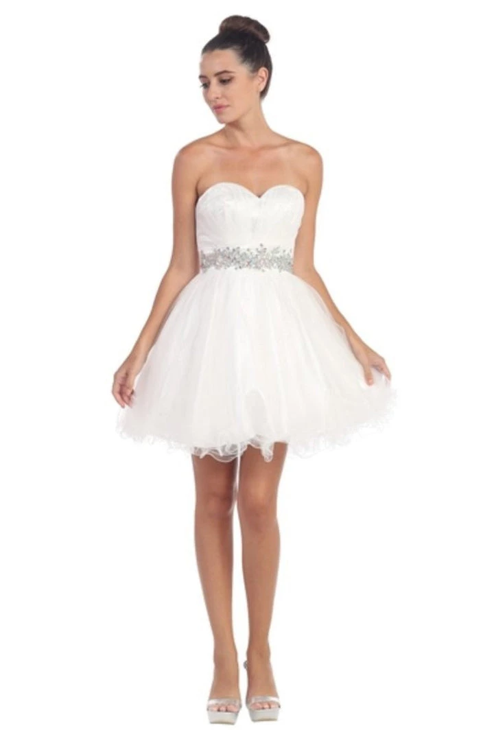 Prom Ruffled Short Strapless Dress With Beaded Waist By Star Box 598 8 Prom Ruffled Short Strapless Dress With Beaded Waist By Star Box 598