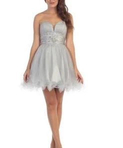 Ruffled Short Strapless Dress With Corset Back By Star Box 6063-3 Prom