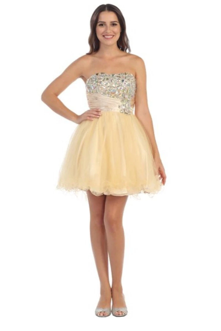 Prom Ruffled Short Strapless Dress With Jeweled Bodice By Star Box 588 6 Prom Ruffled Short Strapless Dress With Jeweled Bodice By Star Box 588