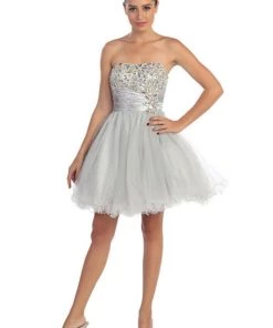 Prom Ruffled Short Strapless Dress With Jeweled Bodice By Star Box 588 12 Prom Ruffled Short Strapless Dress With Jeweled Bodice By Star Box 588