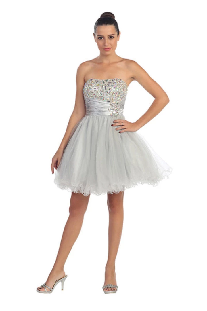 Prom Ruffled Short Strapless Dress With Jeweled Bodice By Star Box 588 7 Prom Ruffled Short Strapless Dress With Jeweled Bodice By Star Box 588