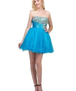 Prom Ruffled Short Strapless Dress With Jeweled Bodice By Star Box 588
