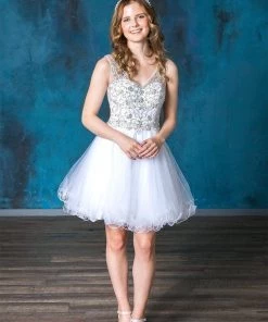 Ruffled Short V-Neck Tulle Dress By Calla Collection 22 Ruffled Short V-Neck Tulle Dress By Calla Collection