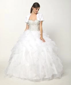 Ruffled Strapless Ball Gown With Bolero By Juliet 322 19 Ruffled Strapless Ball Gown With Bolero By Juliet 322