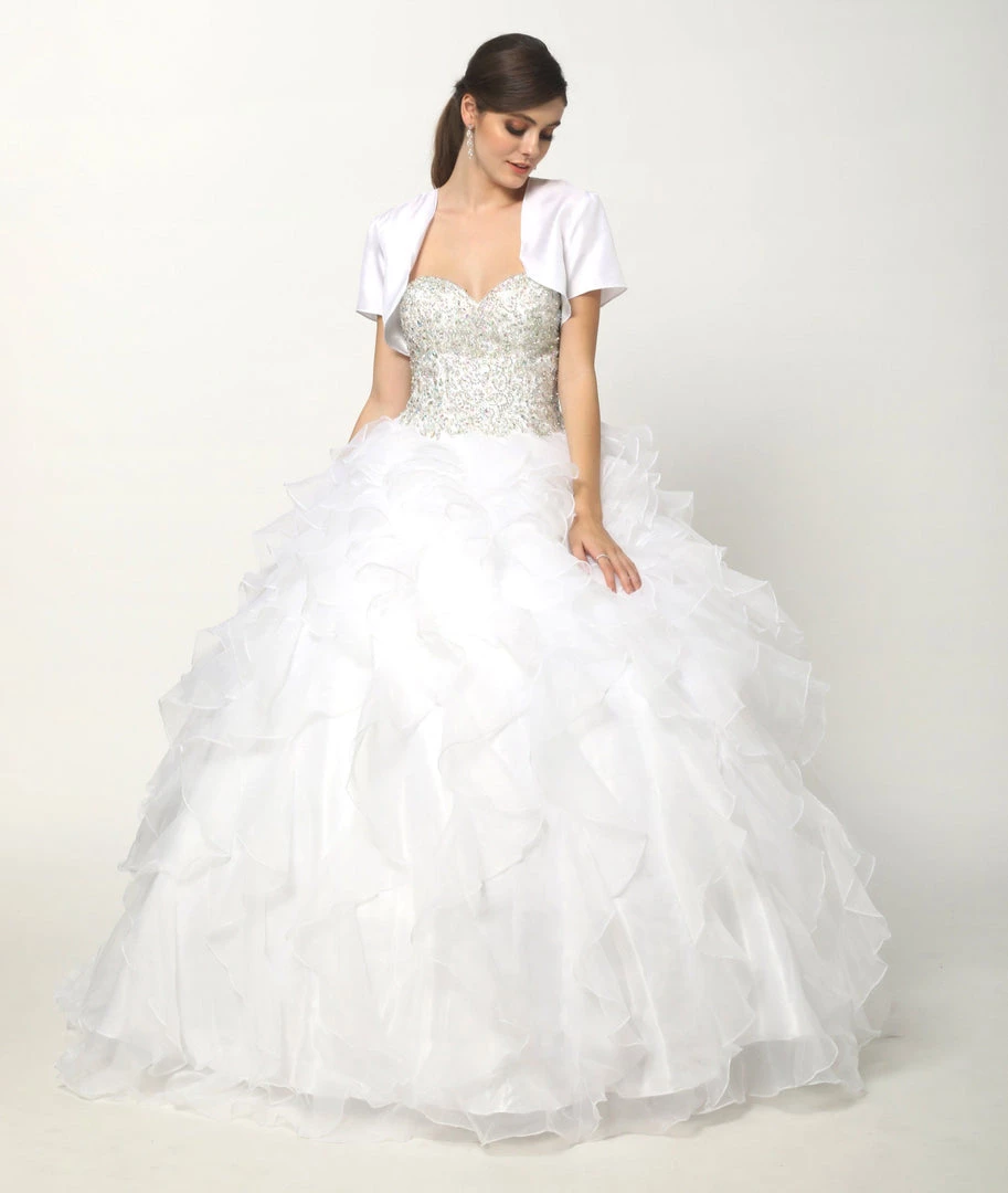 Ruffled Strapless Ball Gown With Bolero By Juliet 322 10 Ruffled Strapless Ball Gown With Bolero By Juliet 322