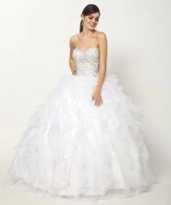 Ruffled Strapless Ball Gown With Bolero By Juliet 322 20 Ruffled Strapless Ball Gown With Bolero By Juliet 322