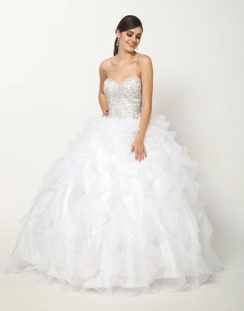 Ruffled Strapless Ball Gown With Bolero By Juliet 322 11 Ruffled Strapless Ball Gown With Bolero By Juliet 322