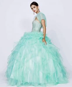 Ruffled Strapless Ball Gown With Bolero By Juliet 322 14 Ruffled Strapless Ball Gown With Bolero By Juliet 322