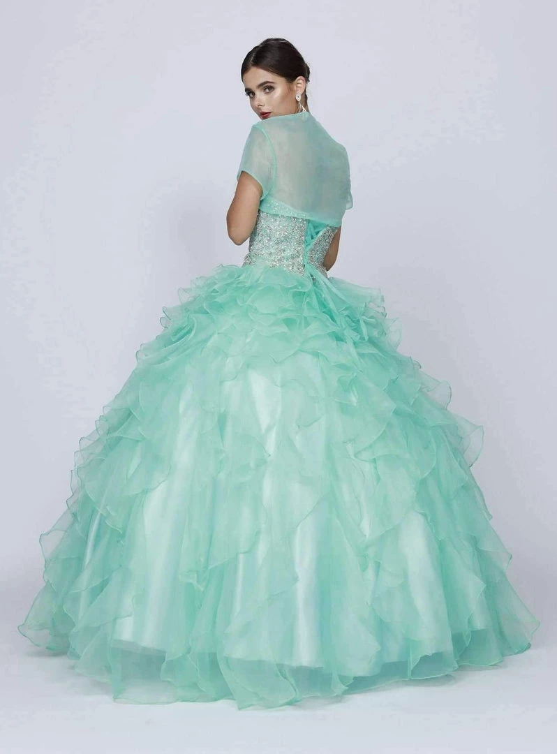Ruffled Strapless Ball Gown With Bolero By Juliet 322 4 Ruffled Strapless Ball Gown With Bolero By Juliet 322