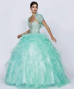 Ruffled Strapless Ball Gown With Bolero By Juliet 322