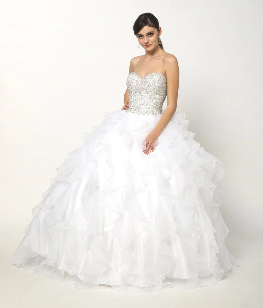Ruffled Strapless Ball Gown With Bolero By Juliet 322 8 Ruffled Strapless Ball Gown With Bolero By Juliet 322