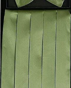 Vesuvio Napoli Men Sage Green Silk Satin Cummerbund And Bow Tie Set