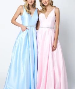 Prom Satin V-Neck Ball Gown By Juliet 696