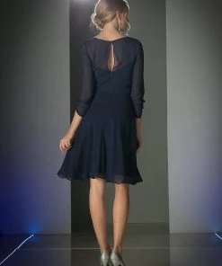 Short Chiffon Dress With 3/4 Sleeves By Cinderella Divine CF062