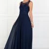 Scoop Neck Beaded Bodice Long Chiffon Dress By Elizabeth K GL1569