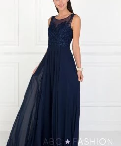 Scoop Neck Beaded Bodice Long Chiffon Dress By Elizabeth K GL1569