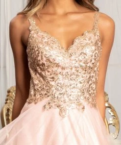 Prom Sequin Bodice A-line Slit Gown By Elizabeth K GL3020