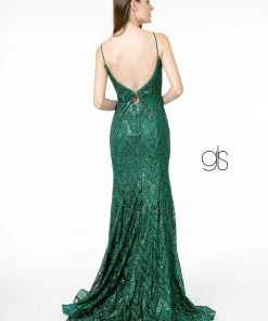 Prom Sequin Deep V-Neck Trumpet Gown By Elizabeth K GL2950