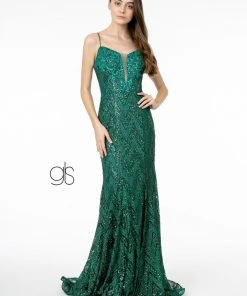 Prom Sequin Deep V-Neck Trumpet Gown By Elizabeth K GL2950