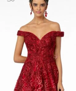 Sequin Embroidered Long Off Shoulder Dress By Elizabeth K GL2944